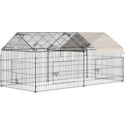 PawHut Parc Enclos Métal époxy Cage Extérieure Dim. 2,20L X 1,03l X 1,03H M 3 Portes Et Trappe Surface Abrité PE Beige