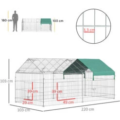 PawHut Parc Enclos Métal époxy Cage Extérieure Dim. 2,20L X 1,03l X 1,03H M 3 Portes Et Trappe Surface Abrité PE Vert -Trixie || Flamingo Soldes Magasin 38978071 3