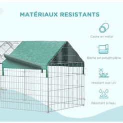 PawHut Parc Enclos Métal époxy Cage Extérieure Dim. 2,20L X 1,03l X 1,03H M 3 Portes Et Trappe Surface Abrité PE Vert -Trixie || Flamingo Soldes Magasin 38978071 4