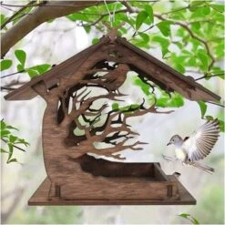 Mangeoire Oiseaux Exterieur En Bois,Maison Oiseaux, Mangeoire à Oiseaux, Distributeur Suspendu Imperméable D’Extérieur Mangeoire Pour Oiseaux Sauvages,Suspendre En Extérieur,Décoration Jardin