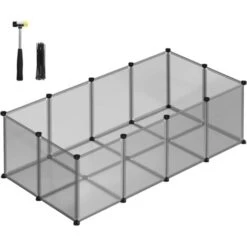 Songmics Enclos Pour Petits Animaux Avec Fond, Cage Modulable Pour Cochon D’Inde, Hamster, Lapin, Rongeur, Petits Animaux Domestiques, Gris LPC002G01