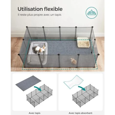 Songmics Enclos Pour Petits Animaux Avec Fond, Cage Modulable Pour Cochon D’Inde, Hamster, Lapin, Rongeur, Petits Animaux Domestiques, Gris LPC002G01 4 Songmics Enclos Pour Petits Animaux Avec Fond, Cage Modulable Pour Cochon D’Inde, Hamster, Lapin, Rongeur, Petits Animaux Domestiques, Gris LPC002G01 – Image 4