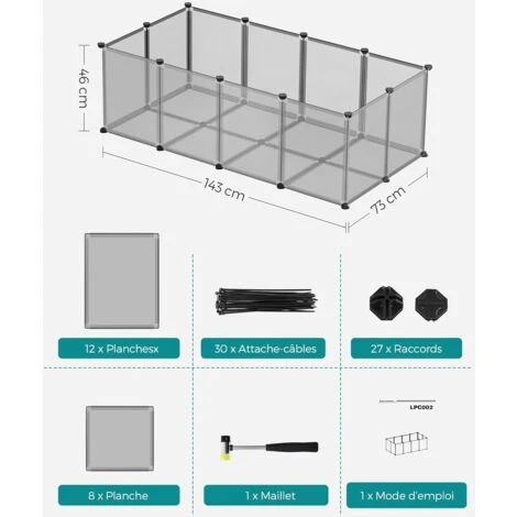 Songmics Enclos Pour Petits Animaux Avec Fond, Cage Modulable Pour Cochon D’Inde, Hamster, Lapin, Rongeur, Petits Animaux Domestiques, Gris LPC002G01 5 Songmics Enclos Pour Petits Animaux Avec Fond, Cage Modulable Pour Cochon D’Inde, Hamster, Lapin, Rongeur, Petits Animaux Domestiques, Gris LPC002G01 – Image 5