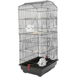Aqrau Grande Volière Pour Oiseaux Cage En Méta Pour Canaries Perroquet Perruches Canaris Avec 4 Mangeoires, 3 Perchoirs, 92cm, Noir - Noir