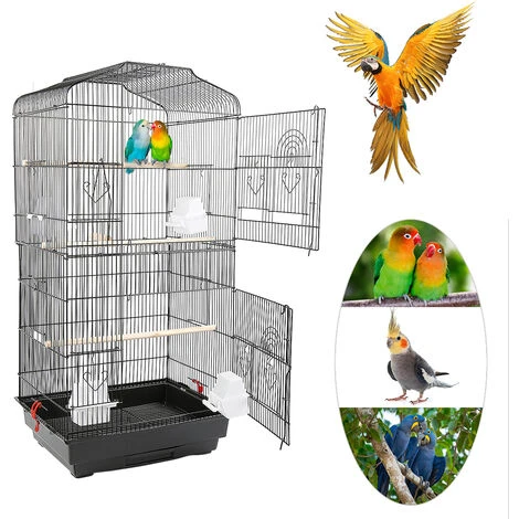 Aqrau Grande Volière Pour Oiseaux Cage En Méta Pour Canaries Perroquet Perruches Canaris Avec 4 Mangeoires, 3 Perchoirs, 92cm, Noir - Noir 5 Aqrau Grande Volière Pour Oiseaux Cage En Méta Pour Canaries Perroquet Perruches Canaris Avec 4 Mangeoires, 3 Perchoirs, 92cm, Noir - Noir – Image 5