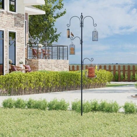 PawHut Mangeoire à Oiseaux H.2,08 M Style Rustique Chic 4 Crochets 2 Réglables 4 Piquets D'ancrage Au Sol Acier époxy Aspect Fer Forgé 2 PawHut Mangeoire à Oiseaux H.2,08 M Style Rustique Chic 4 Crochets 2 Réglables 4 Piquets D'ancrage Au Sol Acier époxy Aspect Fer Forgé – Image 2