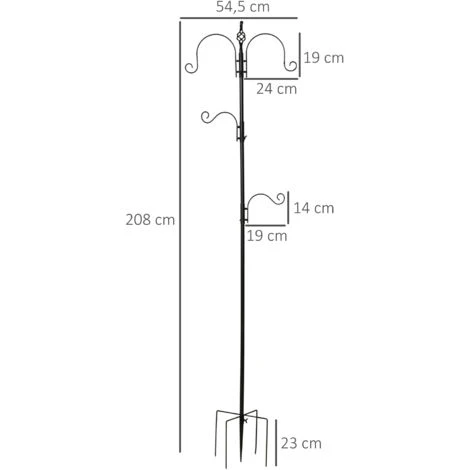 PawHut Mangeoire à Oiseaux H.2,08 M Style Rustique Chic 4 Crochets 2 Réglables 4 Piquets D'ancrage Au Sol Acier époxy Aspect Fer Forgé 3 PawHut Mangeoire à Oiseaux H.2,08 M Style Rustique Chic 4 Crochets 2 Réglables 4 Piquets D'ancrage Au Sol Acier époxy Aspect Fer Forgé – Image 3