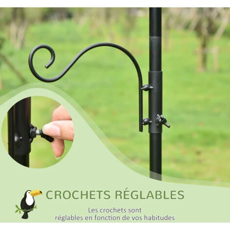 PawHut Mangeoire à Oiseaux H.2,08 M Style Rustique Chic 4 Crochets 2 Réglables 4 Piquets D'ancrage Au Sol Acier époxy Aspect Fer Forgé 5 PawHut Mangeoire à Oiseaux H.2,08 M Style Rustique Chic 4 Crochets 2 Réglables 4 Piquets D'ancrage Au Sol Acier époxy Aspect Fer Forgé – Image 5