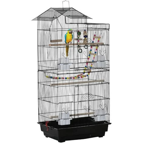 PawHut Cage à Oiseaux Volière Dim. 46L X 36l X 100H Cm - 4 Mangeoires, 3 Perchoirs, Balançoire, 2 Portes, 9 Trappes, échelle, 2 Jouets Suspendus, Plateau Déjection - PP Acier Noir 1 PawHut Cage à Oiseaux Volière Dim. 46L X 36l X 100H Cm - 4 Mangeoires, 3 Perchoirs, Balançoire, 2 Portes, 9 Trappes, échelle, 2 Jouets Suspendus, Plateau Déjection - PP Acier Noir