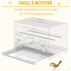 PawHut Cage à Oiseaux Motif Papillons - 3 Portes, 2 Perchoirs, 2 Mangeoires, Plateau Excrément Amovible, Poignée Transport - Acier PP Blanc -Trixie || Flamingo Soldes Magasin 50909212 4