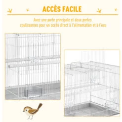 PawHut Cage à Oiseaux Motif Papillons - 3 Portes, 2 Perchoirs, 2 Mangeoires, Plateau Excrément Amovible, Poignée Transport - Acier PP Blanc -Trixie || Flamingo Soldes Magasin 50909212 5