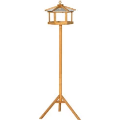 PawHut Mangeoire Oiseaux Extérieur Sur Pied - Cabane Pour Oiseaux Avec Support Trépied - Nichoir Dim. Ø 57,7 X 153 Cm - Bois Sapin Pré-huilé Toit Zinc