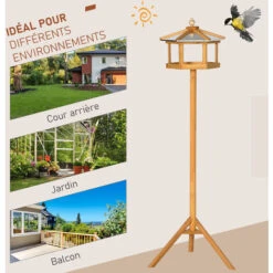 PawHut Mangeoire Oiseaux Extérieur Sur Pied - Cabane Pour Oiseaux Avec Support Trépied - Nichoir Dim. Ø 57,7 X 153 Cm - Bois Sapin Pré-huilé Toit Zinc -Trixie || Flamingo Soldes Magasin 51244915 4
