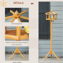 PawHut Mangeoire Oiseaux Extérieur Sur Pied - Cabane Pour Oiseaux Avec Support Trépied - Nichoir Dim. Ø 57,7 X 153 Cm - Bois Sapin Pré-huilé Toit Zinc -Trixie || Flamingo Soldes Magasin 51244915 5