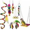 LITZEE Lot De 7 Jouets Pour Perroquet Pour Cage à Oiseaux, Balançoire à Mâcher Perchoirs En Bois Pour Conures, Cacaques, Aras, Perchoirs Et Charmants Oiseaux
