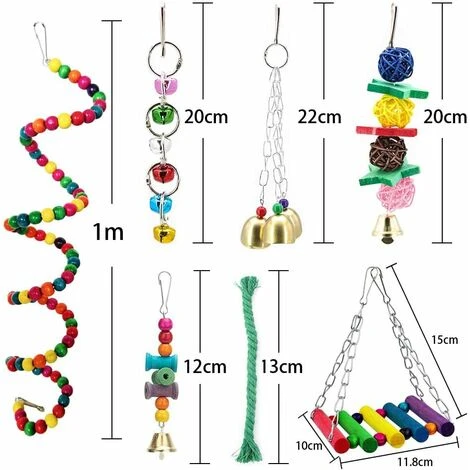 LITZEE Lot De 7 Jouets Pour Perroquet Pour Cage à Oiseaux, Balançoire à Mâcher Perchoirs En Bois Pour Conures, Cacaques, Aras, Perchoirs Et Charmants Oiseaux 2 LITZEE Lot De 7 Jouets Pour Perroquet Pour Cage à Oiseaux, Balançoire à Mâcher Perchoirs En Bois Pour Conures, Cacaques, Aras, Perchoirs Et Charmants Oiseaux – Image 2