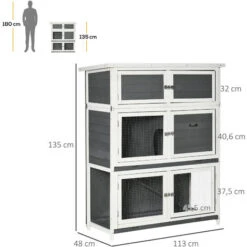 PawHut Clapier Cage à Lapin - 2 étages + Niveau De Rangement, Plateau Déjection Coulissant, Rampe - Bois Sapin Gris Blanc -Trixie || Flamingo Soldes Magasin 54128099 3