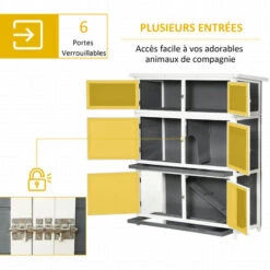 PawHut Clapier Cage à Lapin - 2 étages + Niveau De Rangement, Plateau Déjection Coulissant, Rampe - Bois Sapin Gris Blanc -Trixie || Flamingo Soldes Magasin 54128099 5