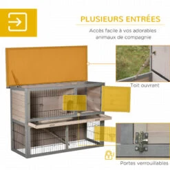 PawHut Clapier à Lapin Cage à Lapin 2 étages 3 Portes Verrouillables Plateau Coulissant Rampe Et Toit Ouvrant Bois De Sapin Gris 9 PawHut Clapier à Lapin Cage à Lapin 2 étages 3 Portes Verrouillables Plateau Coulissant Rampe Et Toit Ouvrant Bois De Sapin Gris -Trixie || Flamingo Soldes Magasin 56840512 5