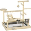 PawHut Aire De Jeu Perchoir Pour Perroquets, Perruches - Passerelle, Grelot, Balançoire, 2 Bols, Plateau Excrément - Acier Inox. Bois De Pin