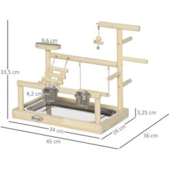PawHut Aire De Jeu Perchoir Pour Perroquets, Perruches - Passerelle, Grelot, Balançoire, 2 Bols, Plateau Excrément - Acier Inox. Bois De Pin -Trixie || Flamingo Soldes Magasin 57600913 3