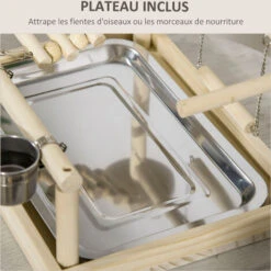 PawHut Aire De Jeu Perchoir Pour Perroquets, Perruches - Passerelle, Grelot, Balançoire, 2 Bols, Plateau Excrément - Acier Inox. Bois De Pin -Trixie || Flamingo Soldes Magasin 57600913 5