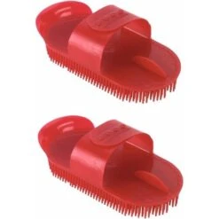 2x Brosse Cheval étrille Finlandaise à Picots Plastique Rouge Flexible 175 Mm Crinière Chevaux Pansage équitation