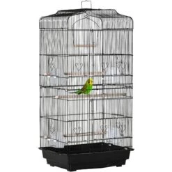 PawHut Cage à Oiseaux Volière Avec Mangeoires Perchoirs Plateau Amovible Dim. 46,5L X 35,5l X 92H Cm Métal PS Noir