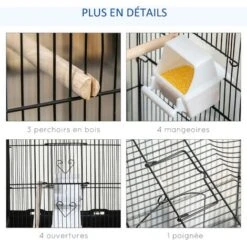 PawHut Cage à Oiseaux Volière Avec Mangeoires Perchoirs Plateau Amovible Dim. 46,5L X 35,5l X 92H Cm Métal PS Noir -Trixie || Flamingo Soldes Magasin 60193639 4