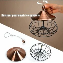 RELAX4LIFE Mangeoire à Oiseaux Exterieur En Fer Galvanisé, Distributeur Boules De Graisse Oiseaux Suspendu Avec Couvercle Rond Métallique Pour Extérieur Jardin Parc Balcon, 16X16X13CM, Or -Trixie || Flamingo Soldes Magasin 60464776 3