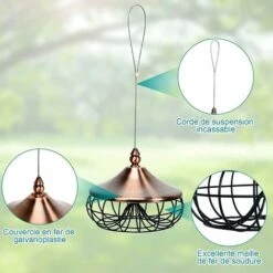 RELAX4LIFE Mangeoire à Oiseaux Exterieur En Fer Galvanisé, Distributeur Boules De Graisse Oiseaux Suspendu Avec Couvercle Rond Métallique Pour Extérieur Jardin Parc Balcon, 16X16X13CM, Or -Trixie || Flamingo Soldes Magasin 60464776 5