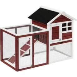 PawHut Clapier Cage à Lapins Multi-équipé : Niche Supérieure Avec Rampe, Plateau Excrément, Fenêtre + Enclos Extérieur Sécurisé 2 Portes 122L X 63l X 92H Cm Rouge Brique