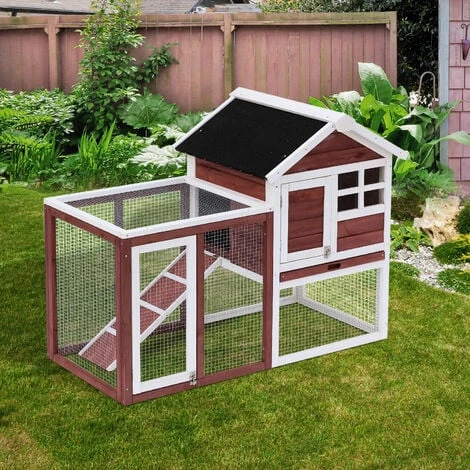 PawHut Clapier Cage à Lapins Multi-équipé : Niche Supérieure Avec Rampe, Plateau Excrément, Fenêtre + Enclos Extérieur Sécurisé 2 Portes 122L X 63l X 92H Cm Rouge Brique 2 PawHut Clapier Cage à Lapins Multi-équipé : Niche Supérieure Avec Rampe, Plateau Excrément, Fenêtre + Enclos Extérieur Sécurisé 2 Portes 122L X 63l X 92H Cm Rouge Brique – Image 2