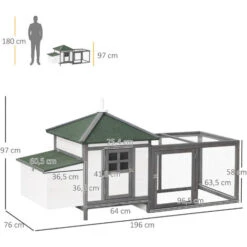 PawHut Poulailler Cottage Multi-équipement Perchoir Rampe Pondoir Enclos Tiroir à Déjection 196L X 76l X 97H Cm Bois Massif Pin Gris Blanc -Trixie || Flamingo Soldes Magasin 6812291 3
