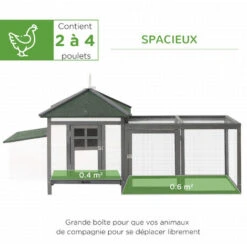 PawHut Poulailler Cottage Multi-équipement Perchoir Rampe Pondoir Enclos Tiroir à Déjection 196L X 76l X 97H Cm Bois Massif Pin Gris Blanc -Trixie || Flamingo Soldes Magasin 6812291 4