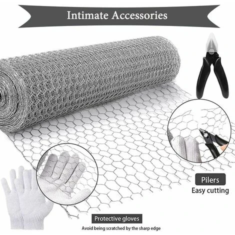 Grillage à Poules Hexagonal Galvanisé - 7 M X 04 M - Pour Travaux Manuels Ou Décoration D'intérieur - Avec Pince Coupante Et Gants Cisea 3 Grillage à Poules Hexagonal Galvanisé - 7 M X 04 M - Pour Travaux Manuels Ou Décoration D'intérieur - Avec Pince Coupante Et Gants Cisea – Image 3