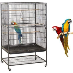 Froadp Cages à Oiseaux 79 X 51,8 X 132 Cm, Avec Roulettes Et 2 Étages Support