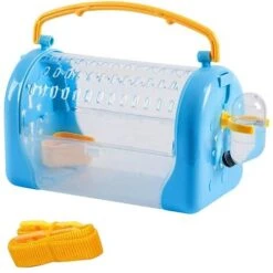 Transporteur Voyage Hamster Portable En Plastique Cage Hamster Respirant Transparent Hamster Porteur Confortable Poignée De Vie Durable Hamster Habitat Maison Pour Jouer Sortant Bleu