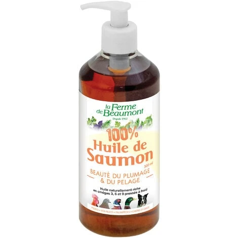 100% Huile De Saumon Beauté Du Plumage Et Du Pelage Volailles, Chiens 1 100% Huile De Saumon Beauté Du Plumage Et Du Pelage Volailles, Chiens
