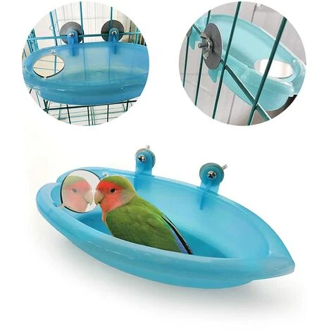 Oiseau Bain Bird Bath Douche Nettoyage Baignoire Bol Bassin Avec Miroir Suspendu D'oiseau Animaux Petits Oiseaux Jouet Perroquet Accessoires Perruche Cockatiel Eau Alimentation Plateau (Bleu) 4 Oiseau Bain Bird Bath Douche Nettoyage Baignoire Bol Bassin Avec Miroir Suspendu D'oiseau Animaux Petits Oiseaux Jouet Perroquet Accessoires Perruche Cockatiel Eau Alimentation Plateau (Bleu) – Image 4