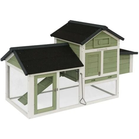 Poulailler En Bois Blanc Et Vert GALINETTE. 3 Poules. Cage à Poule Avec Enclos 1 Poulailler En Bois Blanc Et Vert GALINETTE. 3 Poules. Cage à Poule Avec Enclos