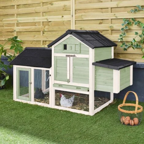 Poulailler En Bois Blanc Et Vert GALINETTE. 3 Poules. Cage à Poule Avec Enclos 2 Poulailler En Bois Blanc Et Vert GALINETTE. 3 Poules. Cage à Poule Avec Enclos – Image 2