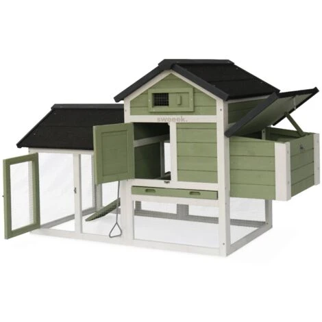 Poulailler En Bois Blanc Et Vert GALINETTE. 3 Poules. Cage à Poule Avec Enclos 5 Poulailler En Bois Blanc Et Vert GALINETTE. 3 Poules. Cage à Poule Avec Enclos – Image 5