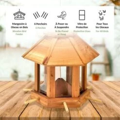 Mangeoire à Oiseaux Avec Toit En Bois - 6 Perchoirs - Suspendue Ou à Poser - 26 X 22 Cm Hexagonale -Trixie || Flamingo Soldes Magasin 81923244 3
