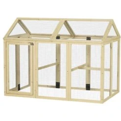 PawHut Enclos Poulailler Chenil 1,23 M² - Parc Grillagé Dim 140L X 88,5l X 106H Cm - 2 Portes Verrouillables - Bois Sapin