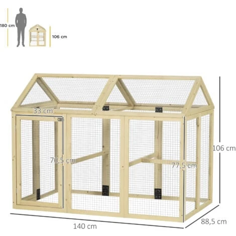 PawHut Enclos Poulailler Chenil 1,23 M² - Parc Grillagé Dim 140L X 88,5l X 106H Cm - 2 Portes Verrouillables - Bois Sapin 3 PawHut Enclos Poulailler Chenil 1,23 M² - Parc Grillagé Dim 140L X 88,5l X 106H Cm - 2 Portes Verrouillables - Bois Sapin – Image 3