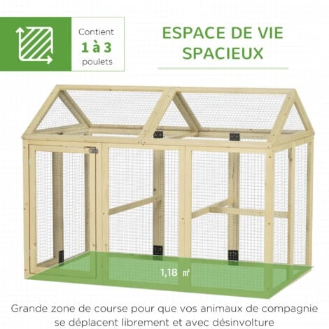 PawHut Enclos Poulailler Chenil 1,23 M² - Parc Grillagé Dim 140L X 88,5l X 106H Cm - 2 Portes Verrouillables - Bois Sapin 4 PawHut Enclos Poulailler Chenil 1,23 M² - Parc Grillagé Dim 140L X 88,5l X 106H Cm - 2 Portes Verrouillables - Bois Sapin – Image 4