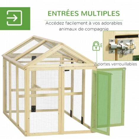 PawHut Enclos Poulailler Chenil 1,23 M² - Parc Grillagé Dim 140L X 88,5l X 106H Cm - 2 Portes Verrouillables - Bois Sapin 5 PawHut Enclos Poulailler Chenil 1,23 M² - Parc Grillagé Dim 140L X 88,5l X 106H Cm - 2 Portes Verrouillables - Bois Sapin – Image 5