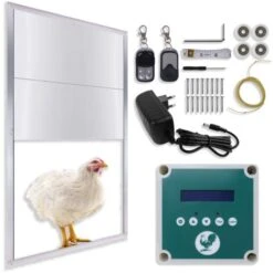 Froadp Porte à Poules Électrique Automatique En Aluminium, Avec Capteurs De Lumière, Minuterie, Et Télécommande (Type A, 30x30cm)