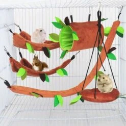 Hamster Petit Animal Jungle Suspendu Chaud Lit Maison Cage Nid Cage Accessoires Forêt Modèle Jouets Tunnel Suspendu Feuille Et Balançoire Pour Hamster Écureuil Sucre Planeur (5 Pièces)